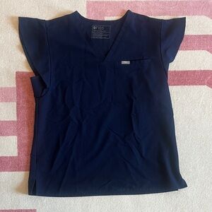 Figs Navy Blue Natal Flutter Sleeve V-Neck Scrub Top